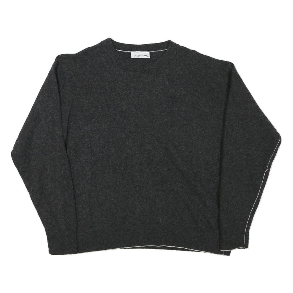 LACOSTE Mens Charcoal Plain Wool Jumper Crew Neck Basic Knit XS