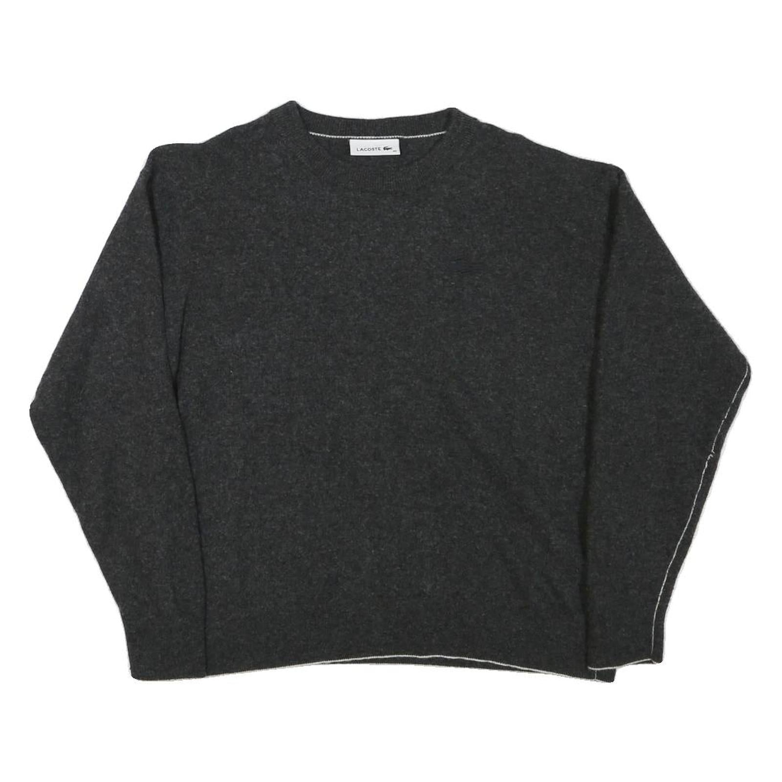 LACOSTE Mens Charcoal Plain Wool Jumper Crew Neck Basic Knit XS