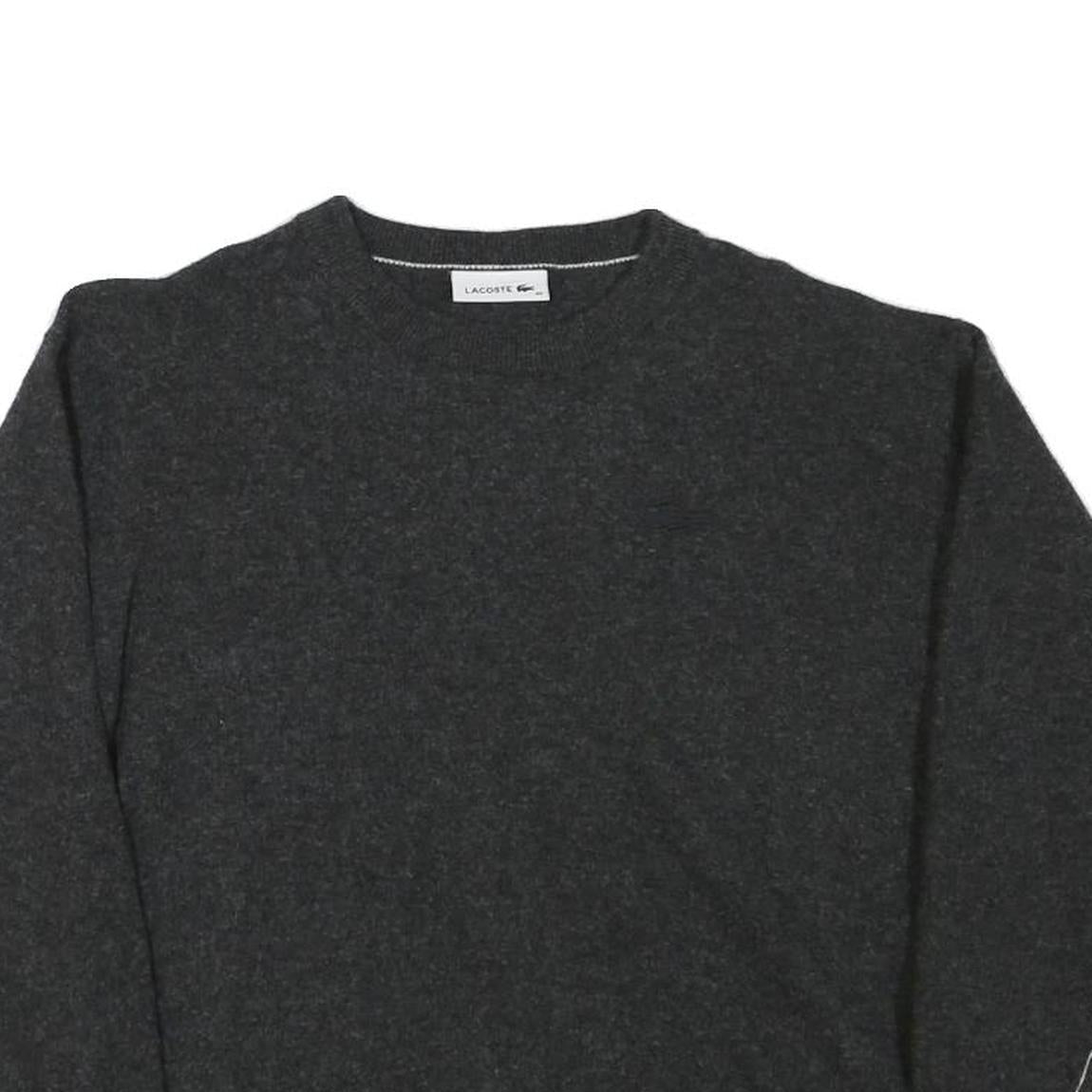 LACOSTE Mens Charcoal Plain Wool Jumper Crew Neck Basic Knit XS