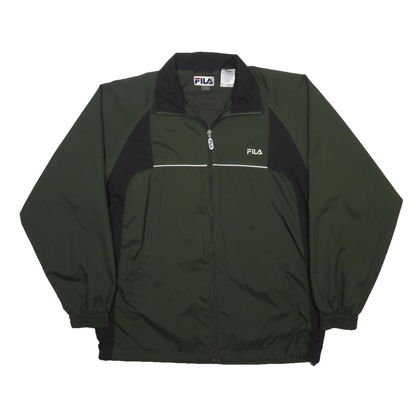 FILA Mens Green & Black Track Jacket S Polyester Zip Sports Casual Lightweight