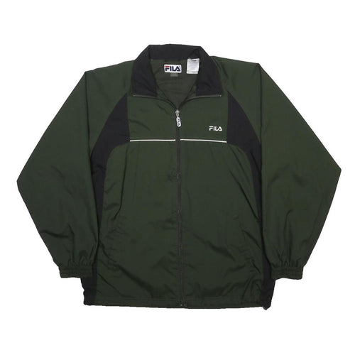 FILA Mens Green & Black Track Jacket S Polyester Zip Sports Casual Lightweight