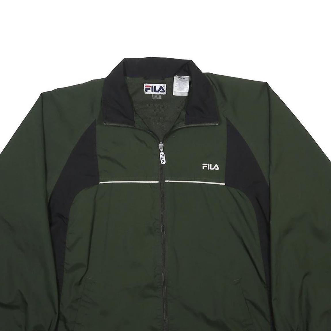 FILA Mens Green & Black Track Jacket S Polyester Zip Sports Casual Lightweight