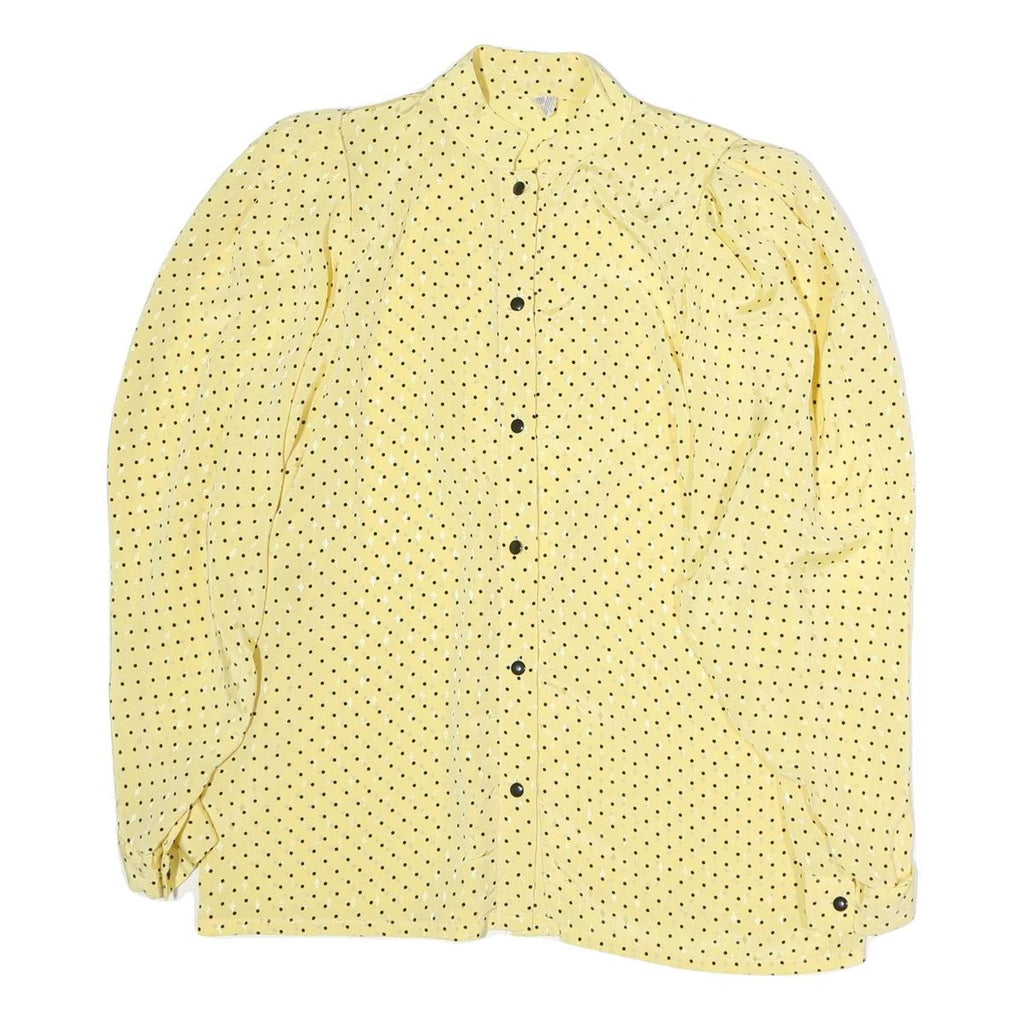 Womens Yellow & Black Polka Dot Basic Blouse Long Sleeve Stand-Up Neck Button M