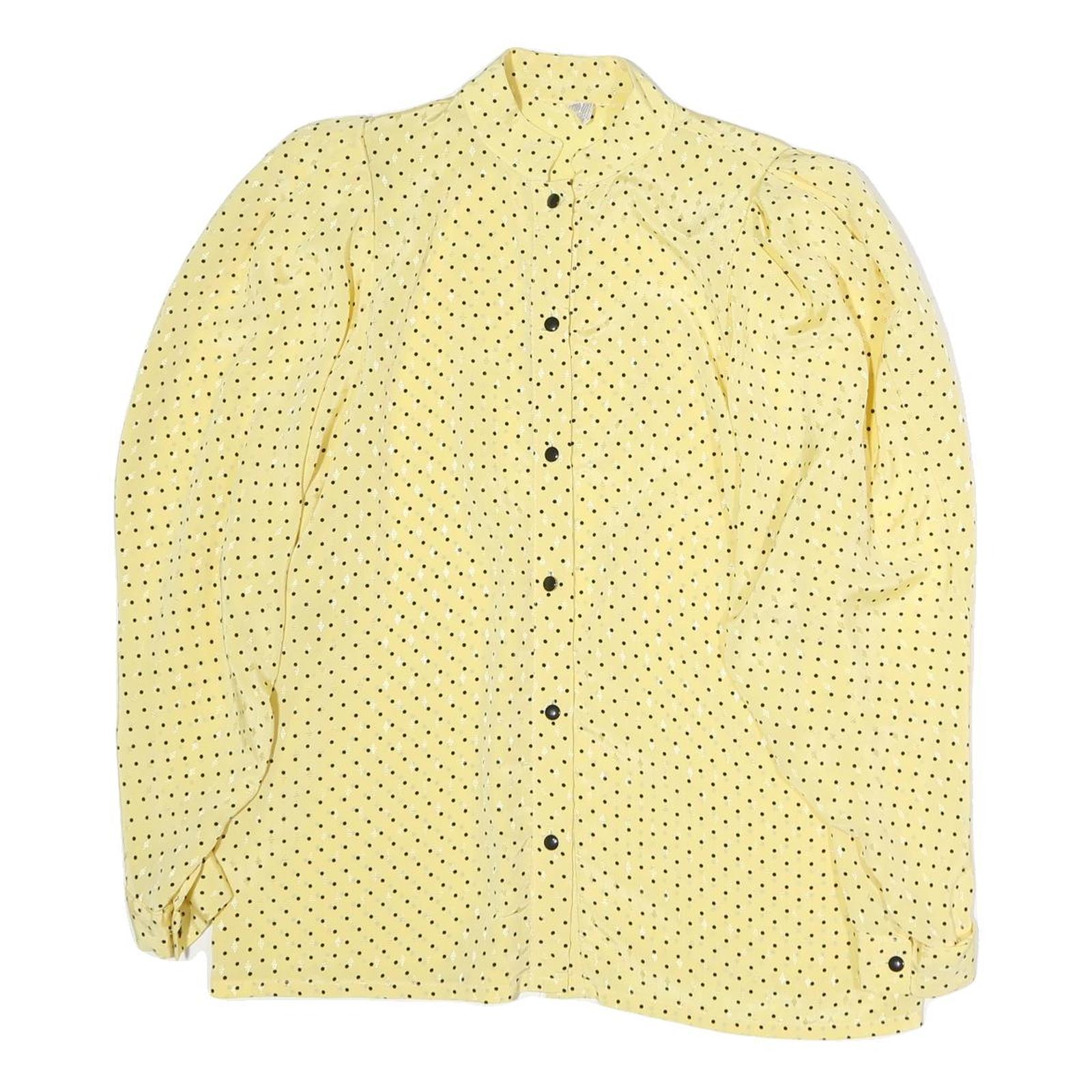 Womens Yellow & Black Polka Dot Basic Blouse Long Sleeve Stand-Up Neck Button M