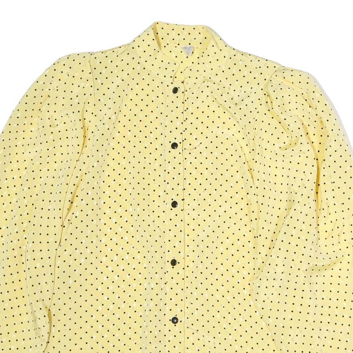 Womens Yellow & Black Polka Dot Basic Blouse Long Sleeve Stand-Up Neck Button M