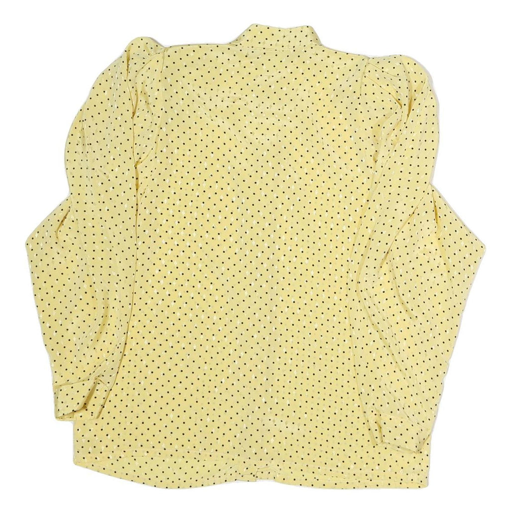 Womens Yellow & Black Polka Dot Basic Blouse Long Sleeve Stand-Up Neck Button M