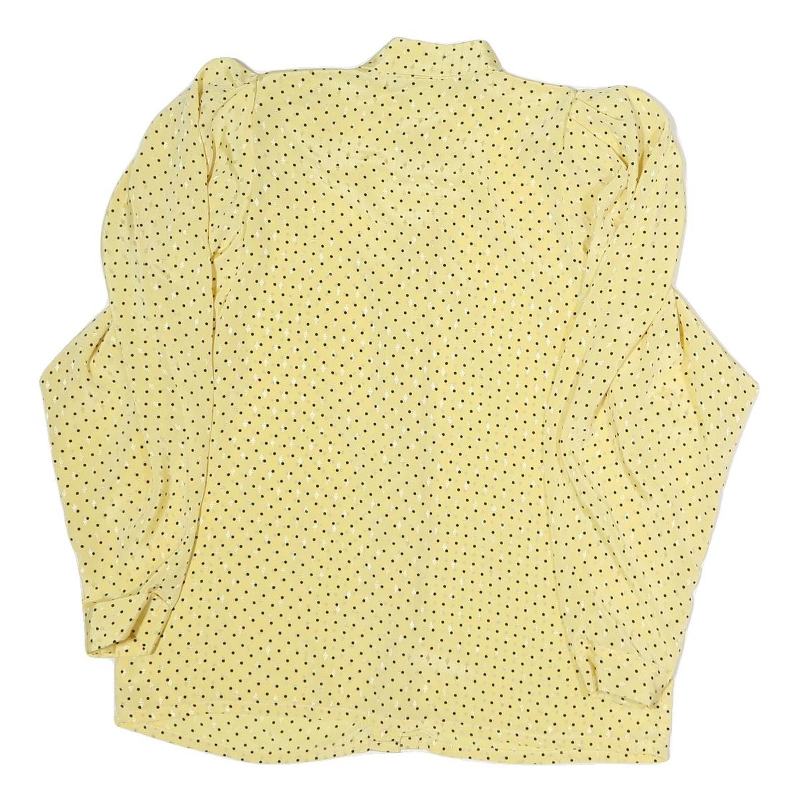 Womens Yellow & Black Polka Dot Basic Blouse Long Sleeve Stand-Up Neck Button M