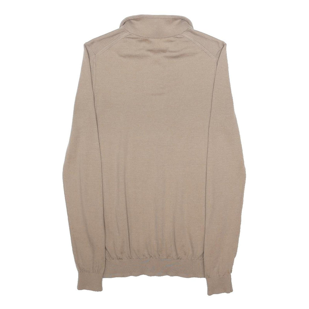 REISS Mens Beige Plain Wool Pullover 1/4 Zip Jumper S Winter Casual Knitwear