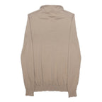 REISS Mens Beige Plain Wool Pullover 1/4 Zip Jumper S Winter Casual Knitwear