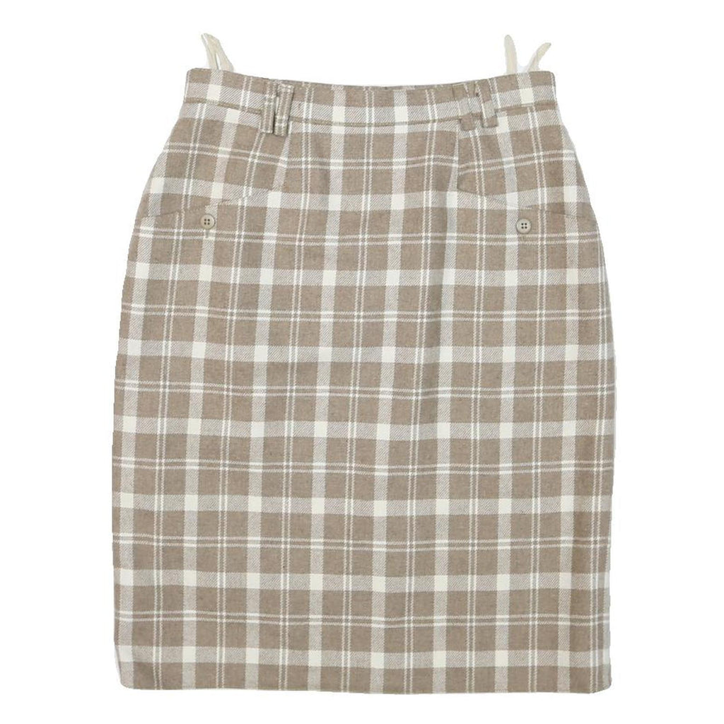 Womens Beige & White Checked Wool Pencil Midi Skirt M Classic Office Wear