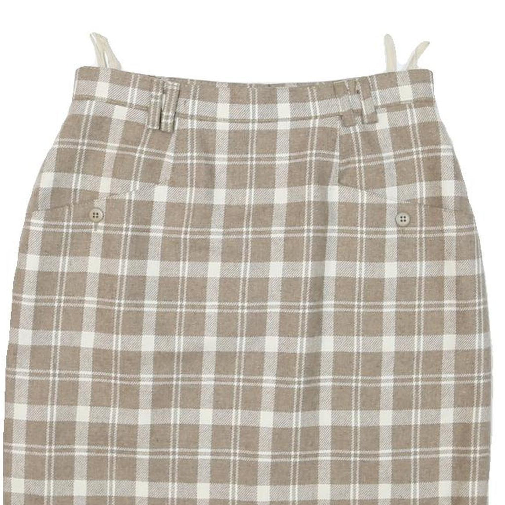 Womens Beige & White Checked Wool Pencil Midi Skirt M Classic Office Wear