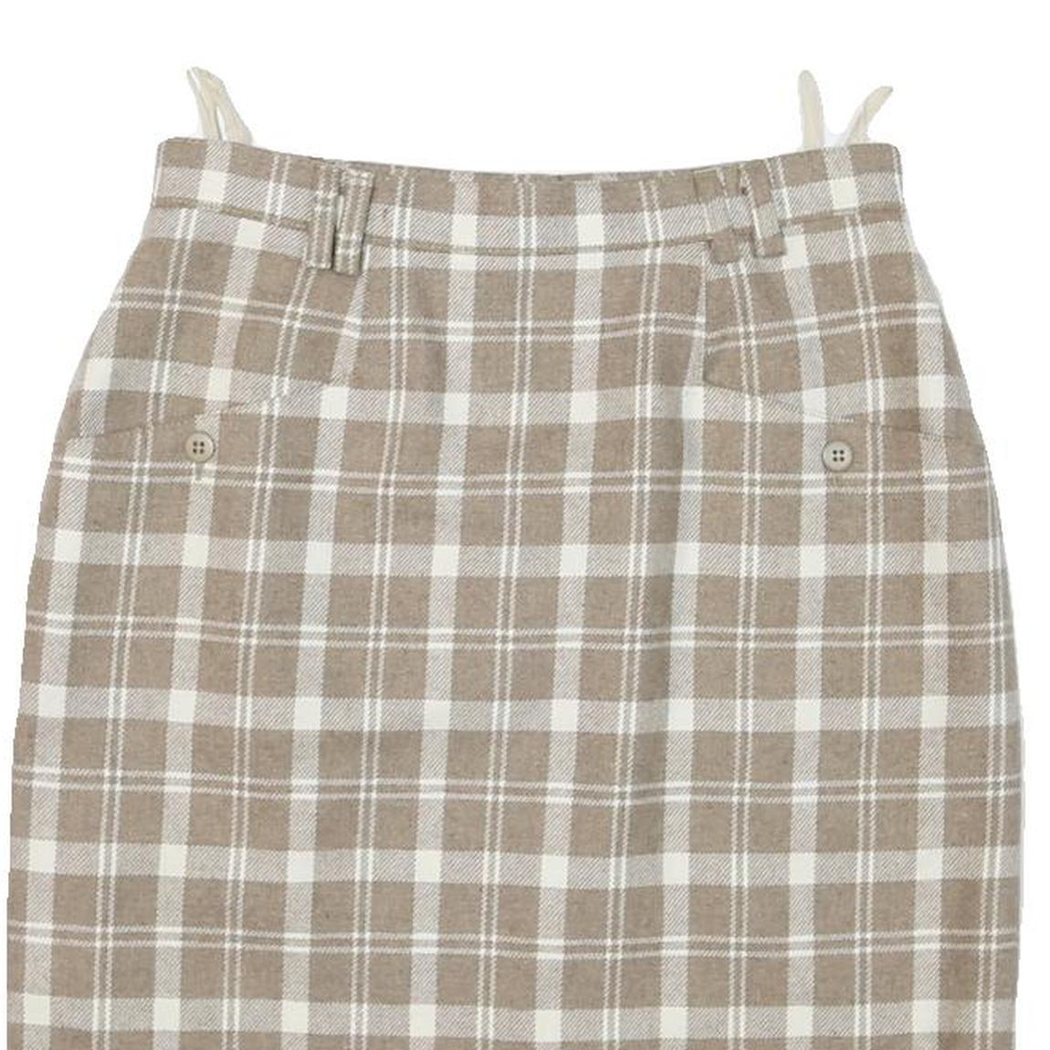 Womens Beige & White Checked Wool Pencil Midi Skirt M Classic Office Wear