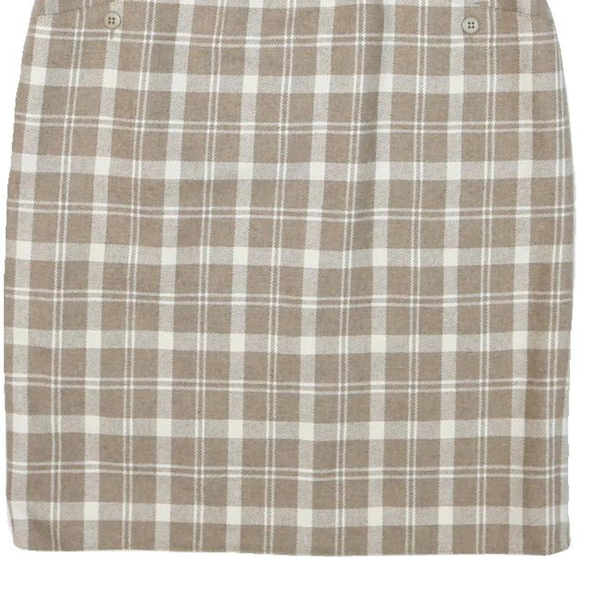 Womens Beige & White Checked Wool Pencil Midi Skirt M Classic Office Wear