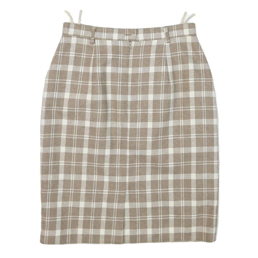 Womens Beige & White Checked Wool Pencil Midi Skirt M Classic Office Wear