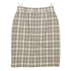 Womens Beige & White Checked Wool Pencil Midi Skirt M Classic Office Wear