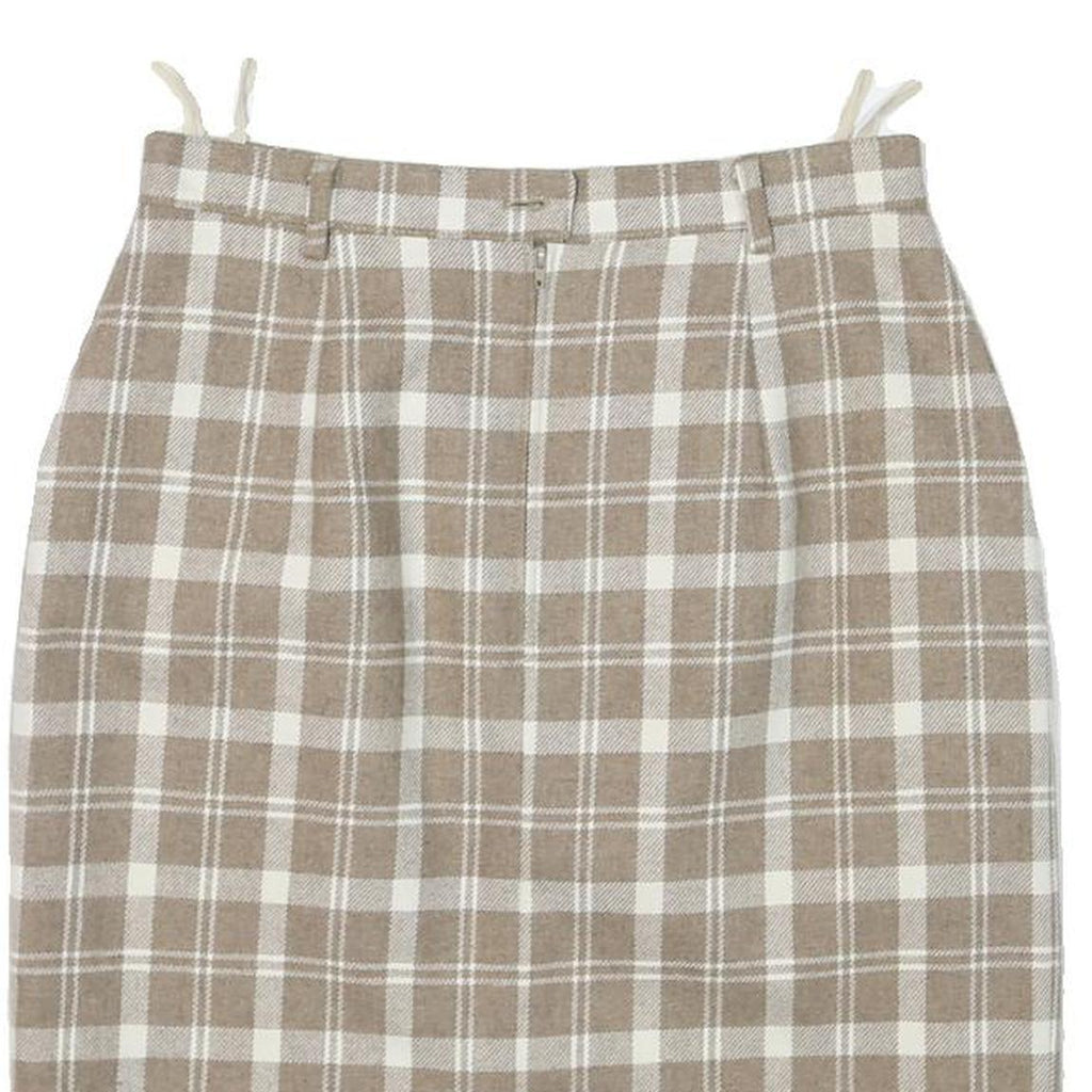 Womens Beige & White Checked Wool Pencil Midi Skirt M Classic Office Wear