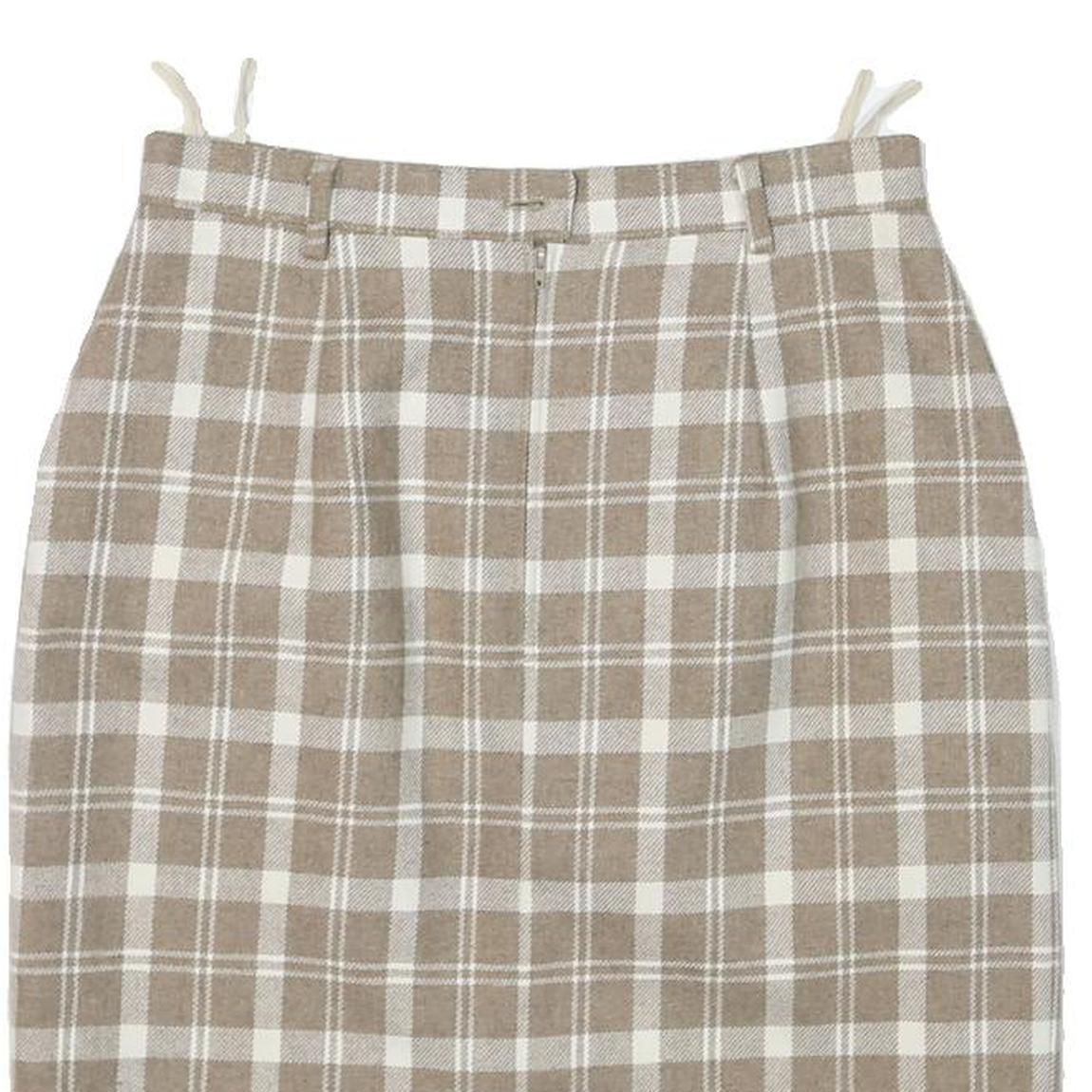Womens Beige & White Checked Wool Pencil Midi Skirt M Classic Office Wear