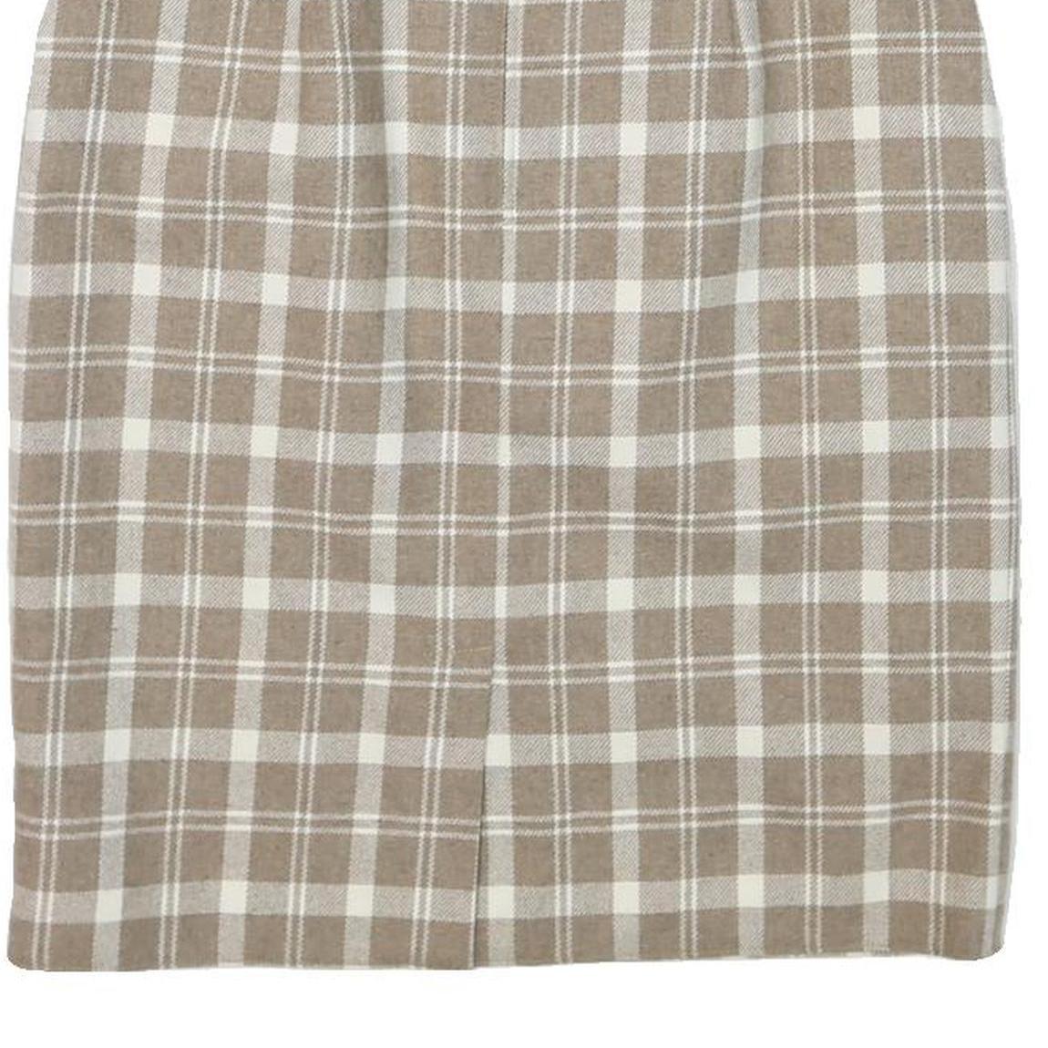 Womens Beige & White Checked Wool Pencil Midi Skirt M Classic Office Wear