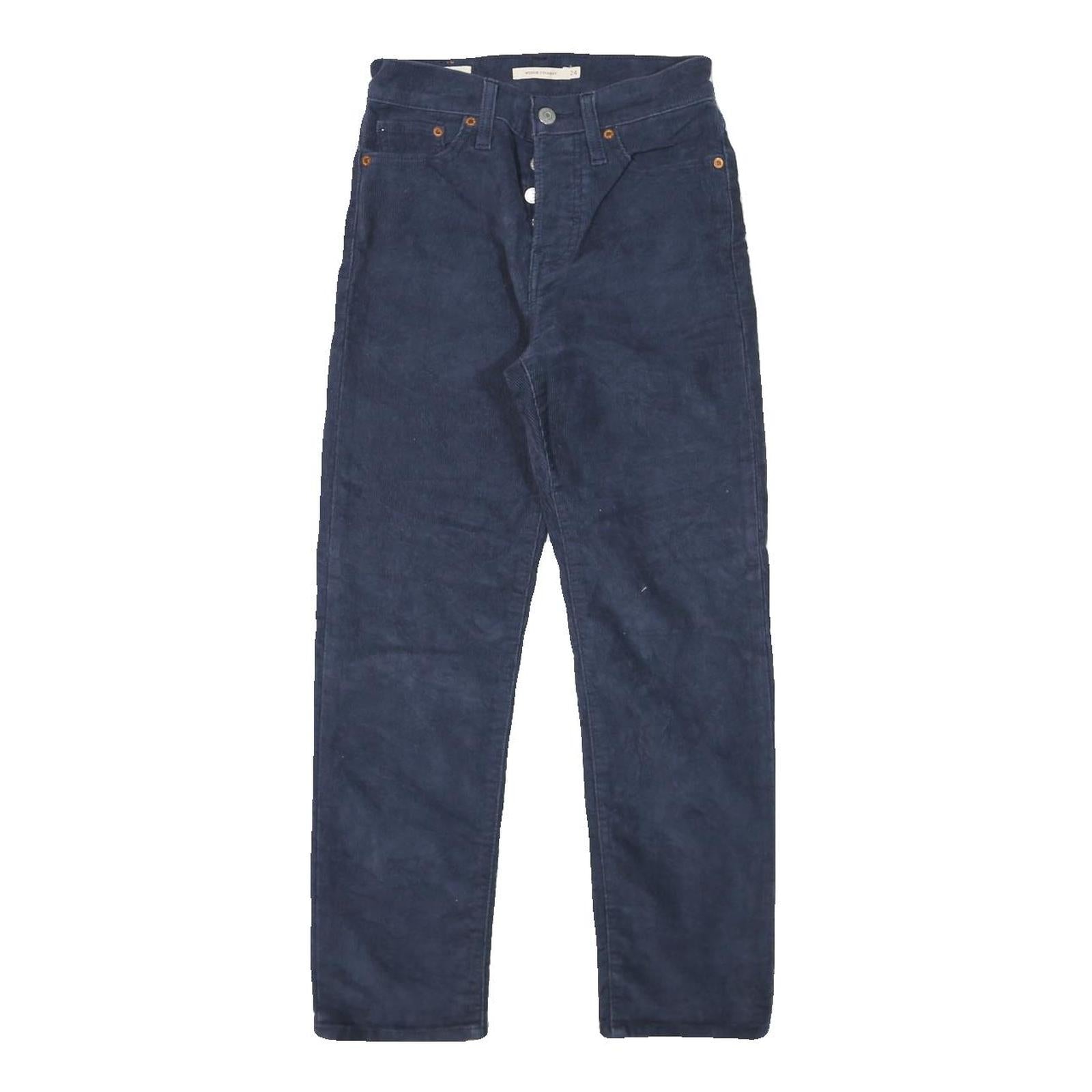 LEVI'S Womens Navy Cotton Blend Regular Fit Straight Trousers W24 L25 Button