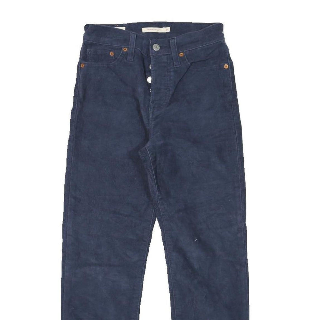 LEVI'S Womens Navy Cotton Blend Regular Fit Straight Trousers W24 L25 Button