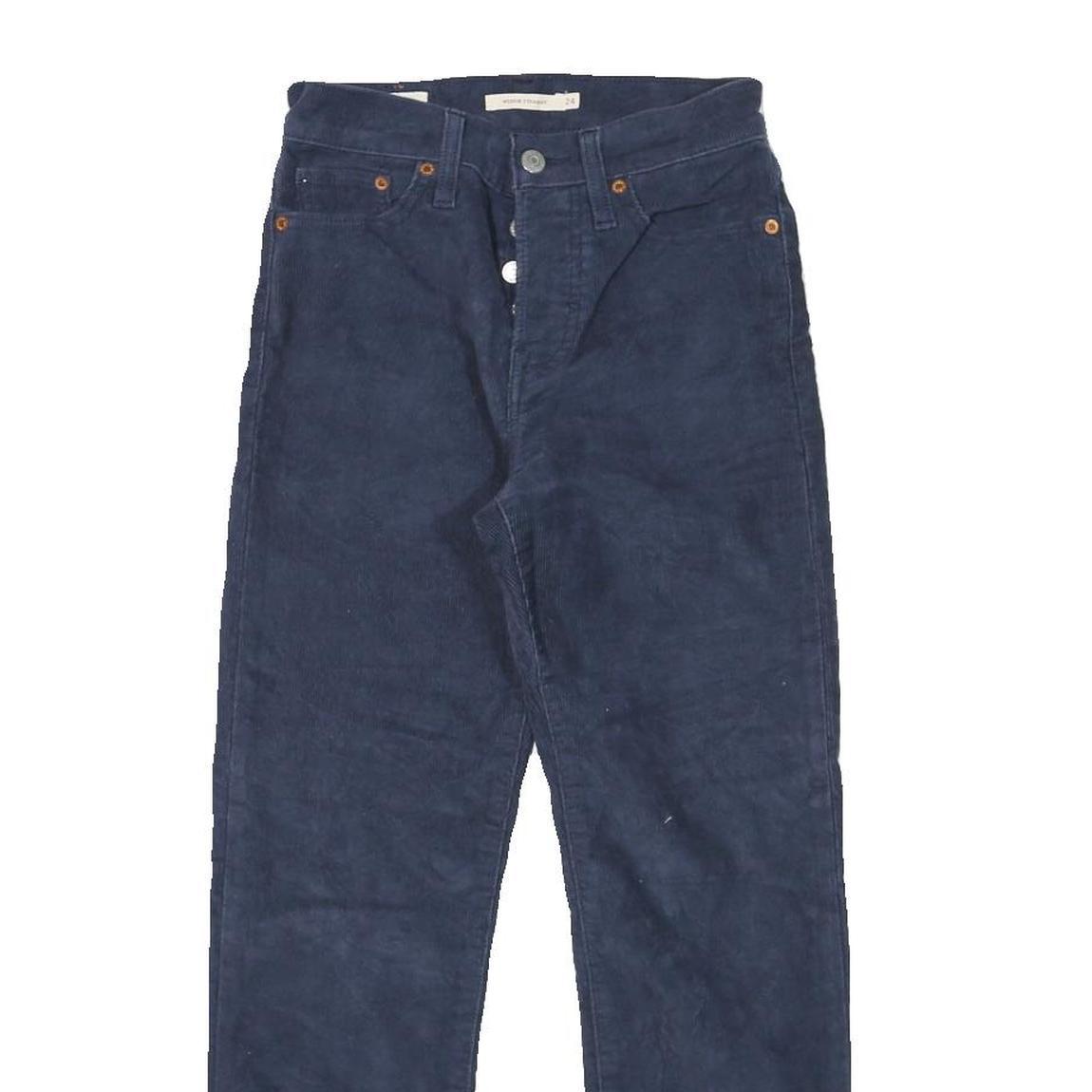 LEVI'S Womens Navy Cotton Blend Regular Fit Straight Trousers W24 L25 Button