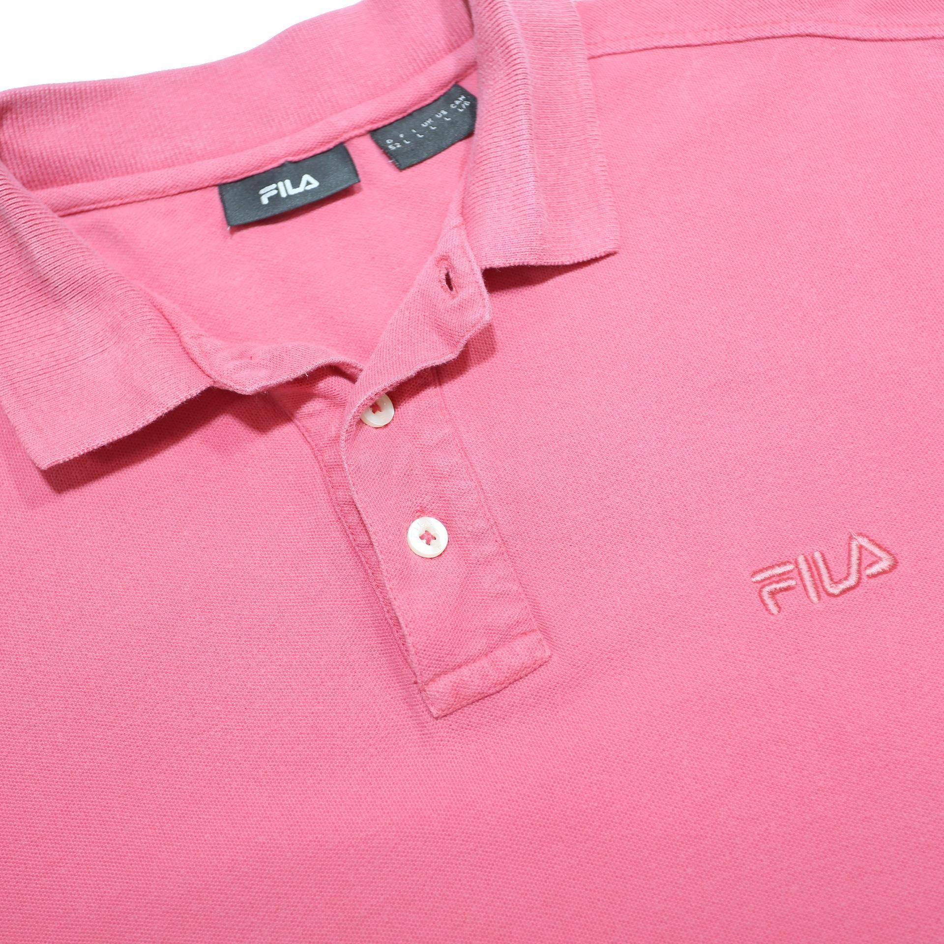 FILA Mens Pink Short Sleeve Plain L Polo Shirt Cotton Casual Summer