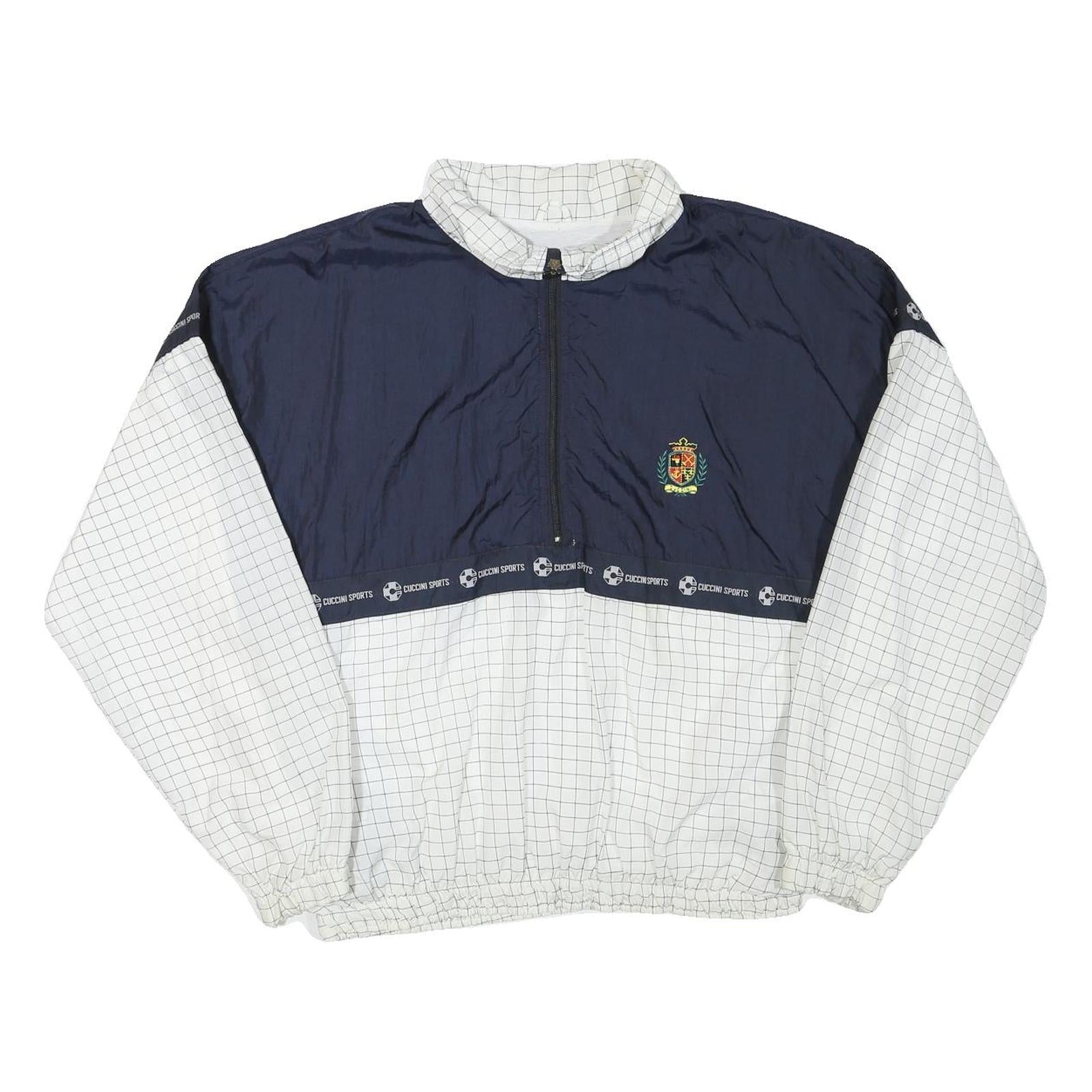 CUCCINI Mens Navy & White Sports Jacket L Polyester Blend Zip Grid Pattern