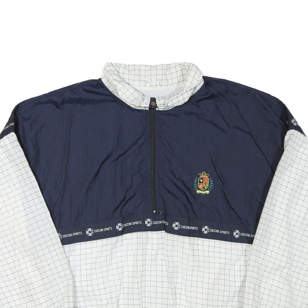 CUCCINI Mens Navy & White Sports Jacket L Polyester Blend Zip Grid Pattern