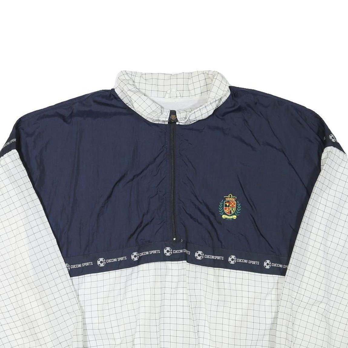 CUCCINI Mens Navy & White Sports Jacket L Polyester Blend Zip Grid Pattern