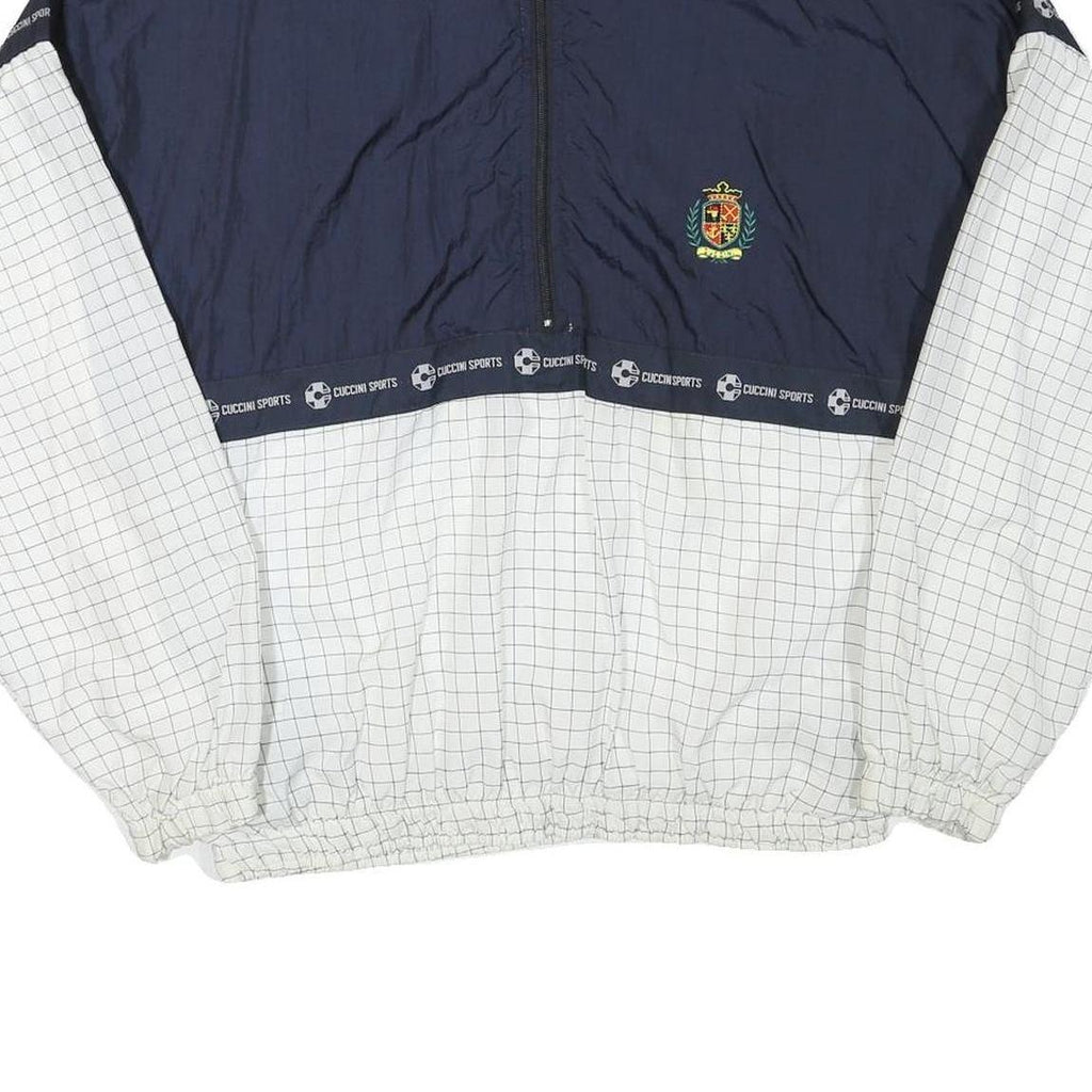 CUCCINI Mens Navy & White Sports Jacket L Polyester Blend Zip Grid Pattern