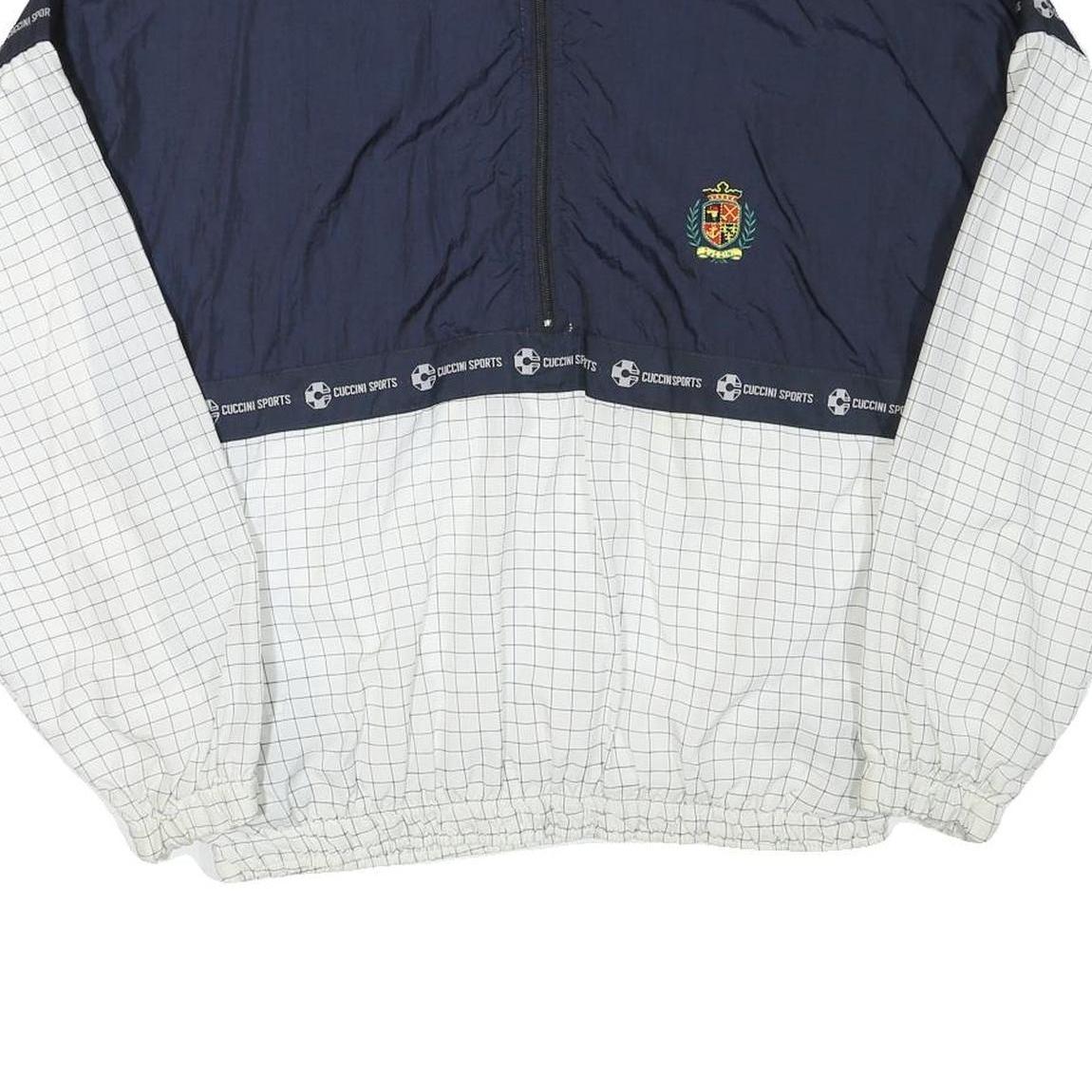 CUCCINI Mens Navy & White Sports Jacket L Polyester Blend Zip Grid Pattern