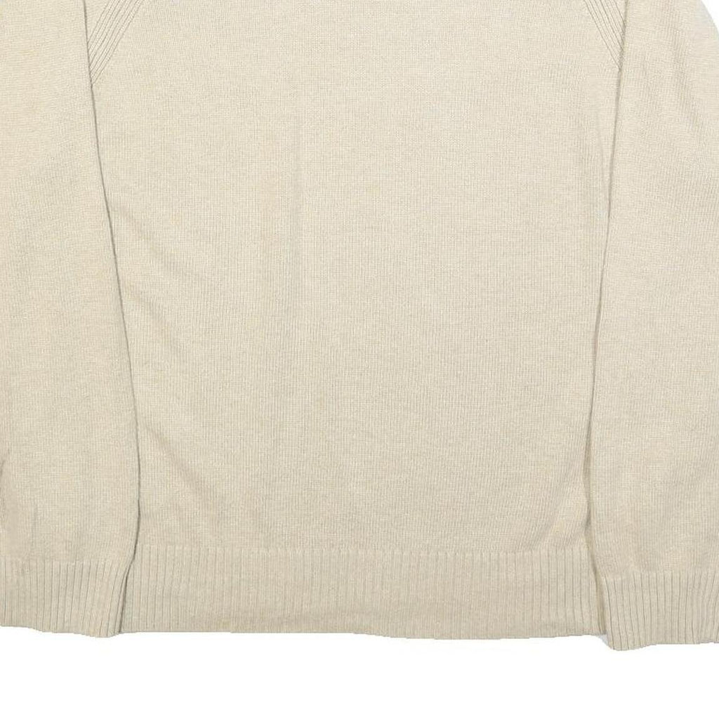 TOMMY HILFIGER Mens Beige Crew Neck Plain Cotton Jumper L Lightweight Casual