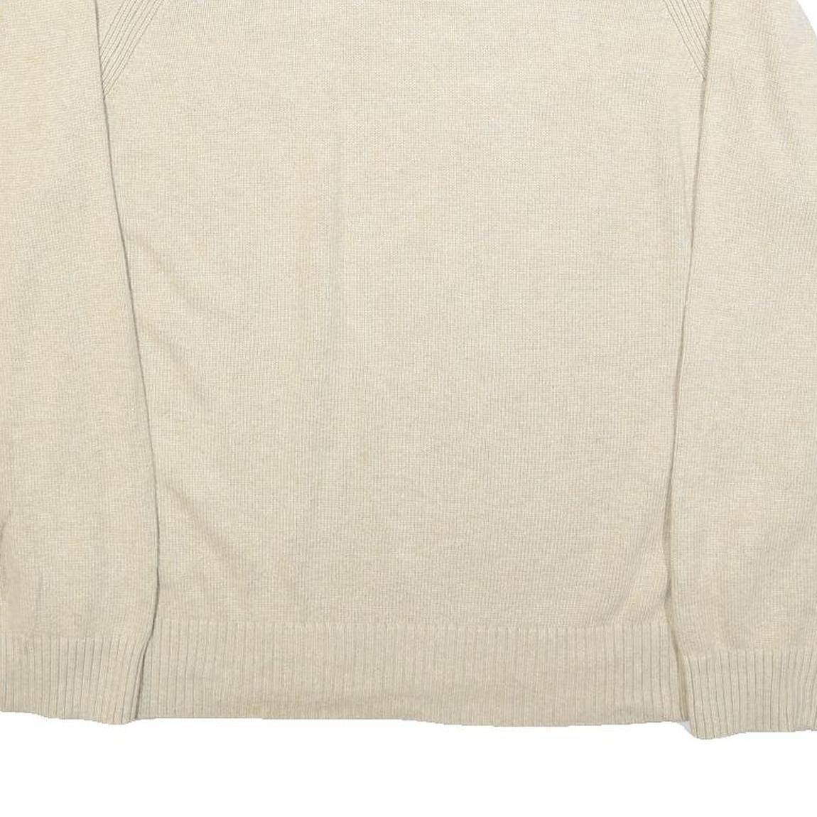 TOMMY HILFIGER Mens Beige Crew Neck Plain Cotton Jumper L Lightweight Casual