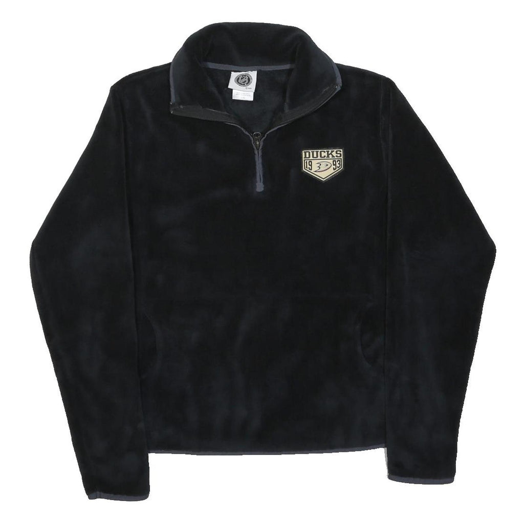NHL Womens Black Polyester Zip-Up Jacket L Fleece Plain Ducks Embroidered