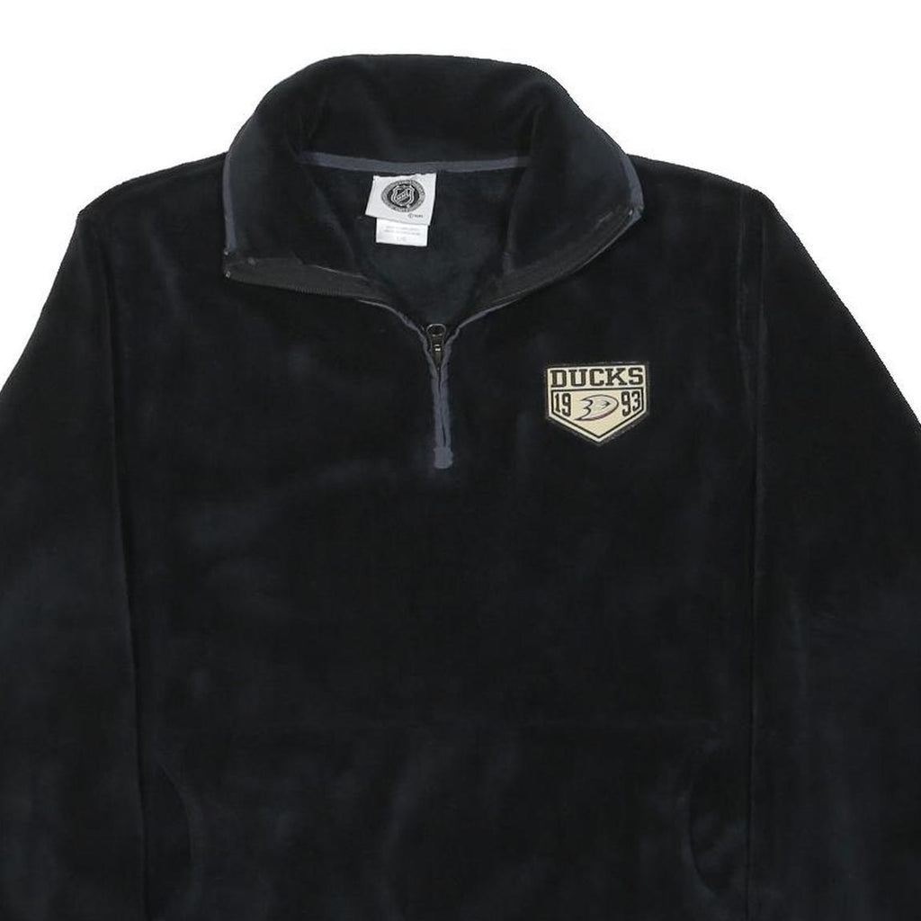 NHL Womens Black Polyester Zip-Up Jacket L Fleece Plain Ducks Embroidered