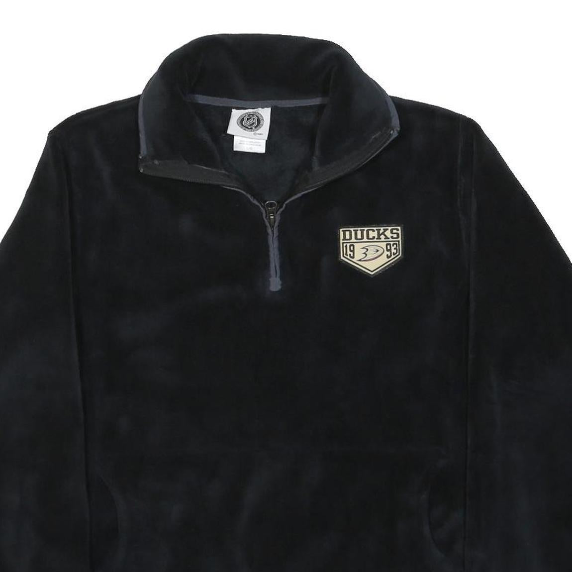 NHL Womens Black Polyester Zip-Up Jacket L Fleece Plain Ducks Embroidered