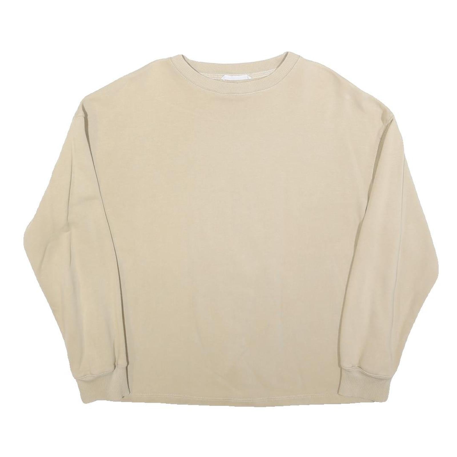MANGO Womens Beige Crew Neck S Cotton Blend Pullover Sweatshirt Casual