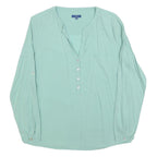 TOM TAILOR Womens Mint Blue Plain Blouse Long Sleeve Button Neck Size S