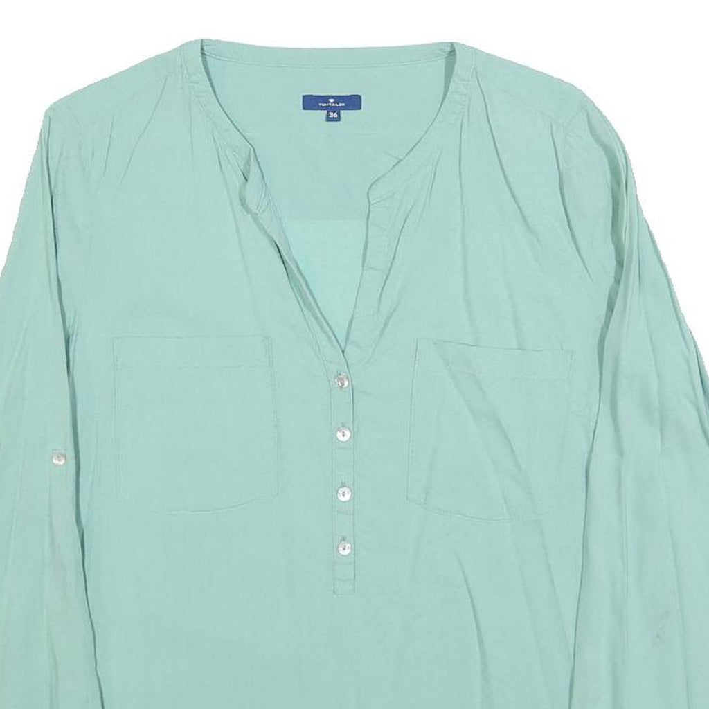 TOM TAILOR Womens Mint Blue Plain Blouse Long Sleeve Button Neck Size S