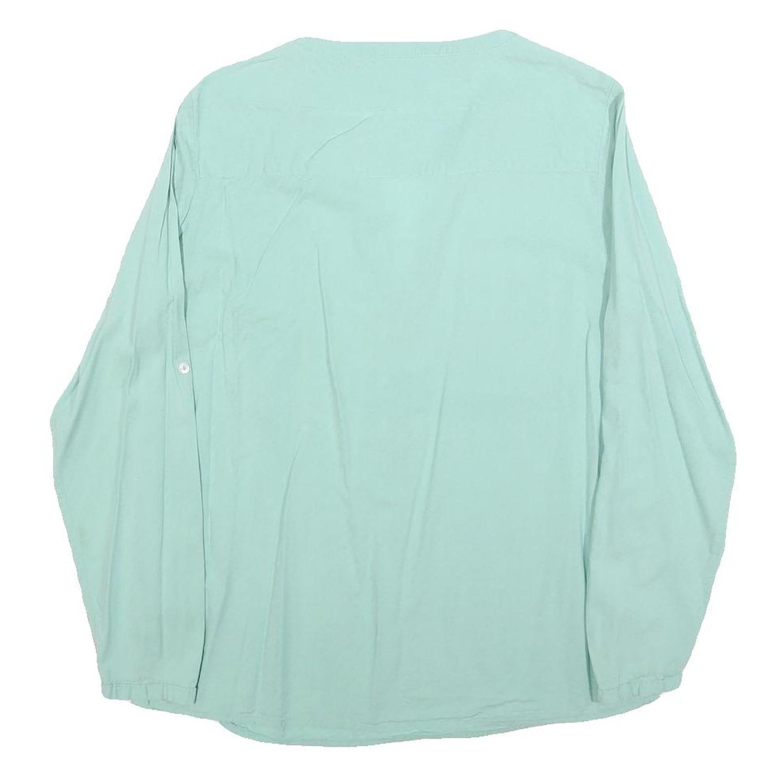 TOM TAILOR Womens Mint Blue Plain Blouse Long Sleeve Button Neck Size S