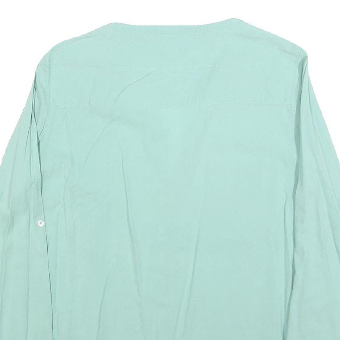 TOM TAILOR Womens Mint Blue Plain Blouse Long Sleeve Button Neck Size S