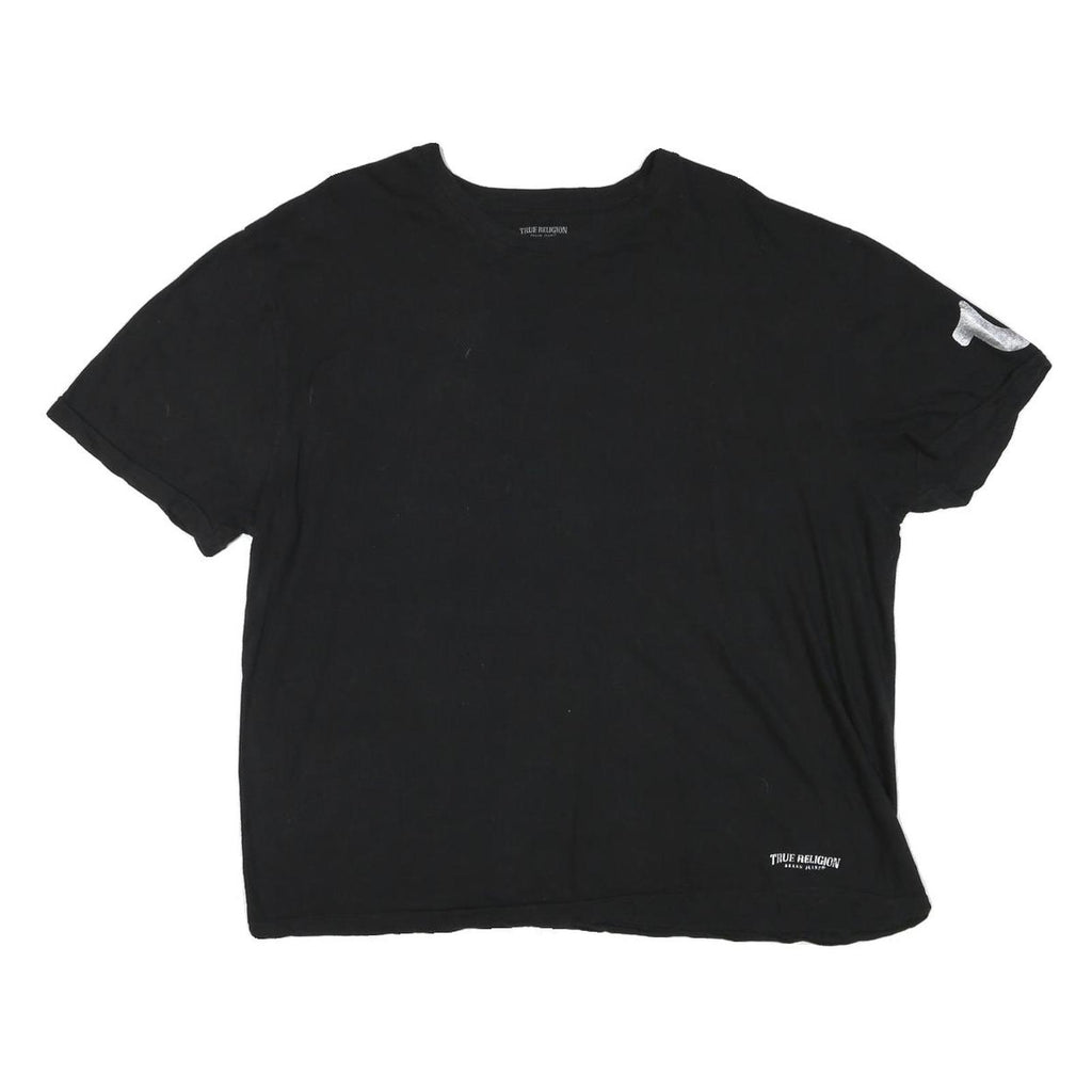 TRUE RELIGION Mens Black Graphic T-Shirt XL Short Sleeve Crew Neck Cotton Blend