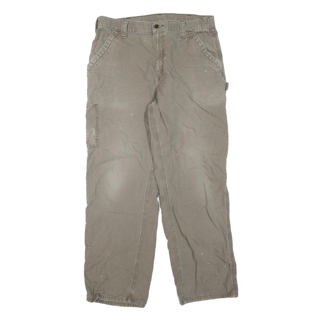CARHARTT Mens Cotton Blend Beige Regular Fit Straight Trousers W36 L32 Workwear