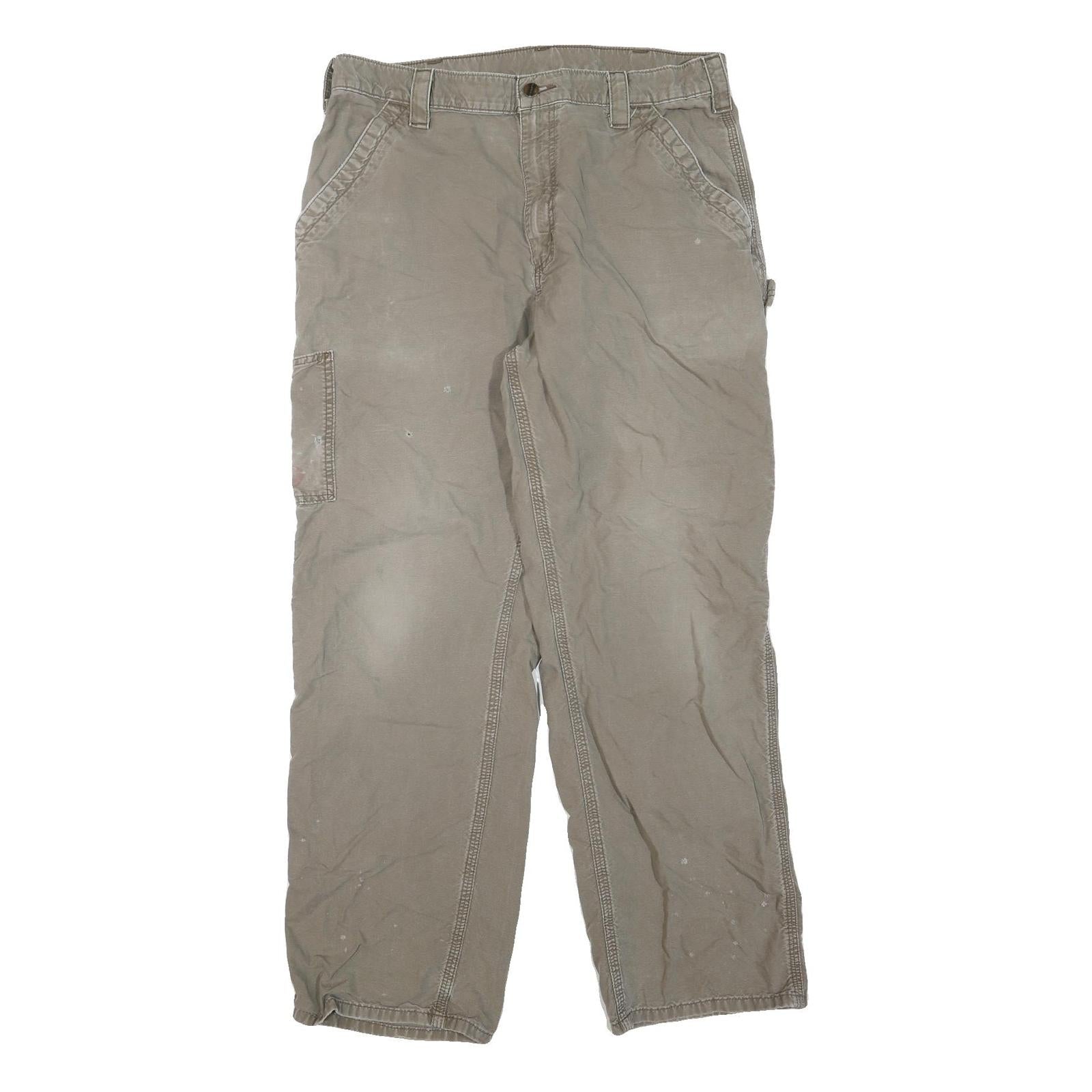 CARHARTT Mens Cotton Blend Beige Regular Fit Straight Trousers W36 L32 Workwear