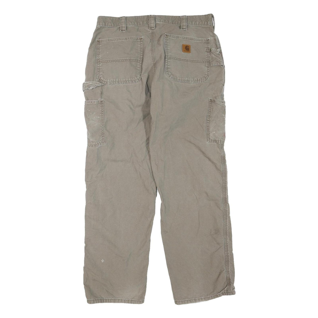 CARHARTT Mens Cotton Blend Beige Regular Fit Straight Trousers W36 L32 Workwear