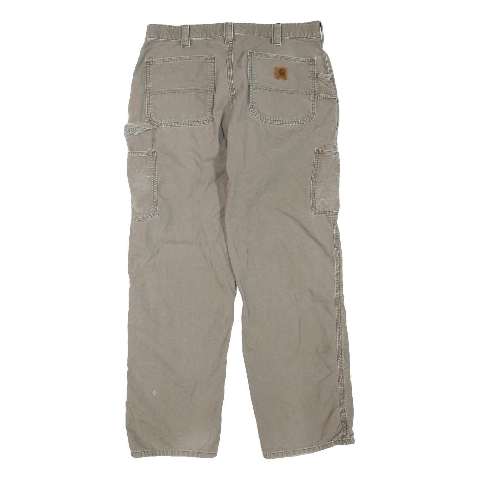 CARHARTT Mens Cotton Blend Beige Regular Fit Straight Trousers W36 L32 Workwear