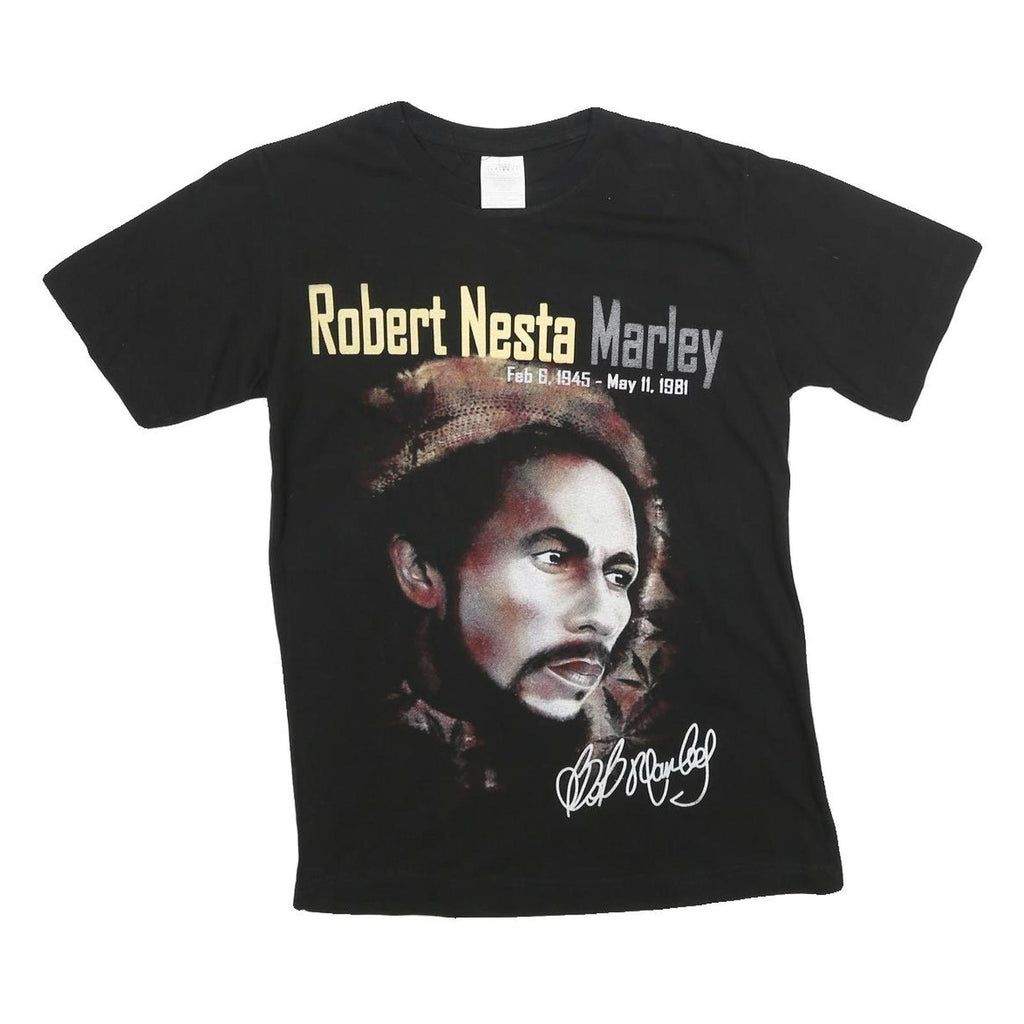 ITTIERRE Mens Black Bob Marley Graphic T-Shirt S Short Sleeve Crew Neck Cotton
