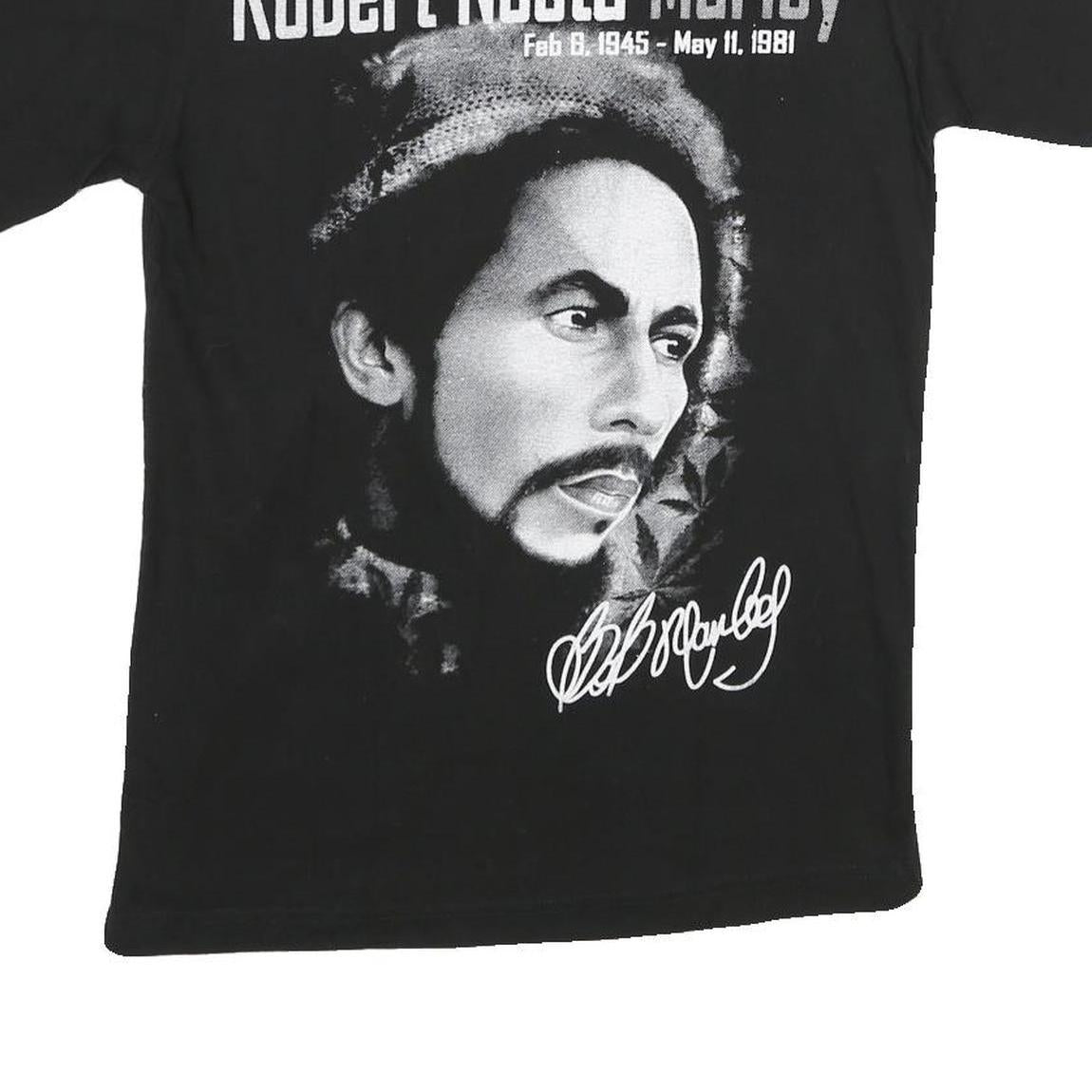 ITTIERRE Mens Black Bob Marley Graphic T-Shirt S Short Sleeve Crew Neck Cotton