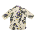 C &ML FASHION Womens Beige & Purple Pattern Shirt M Button Sleeve Cotton Blend