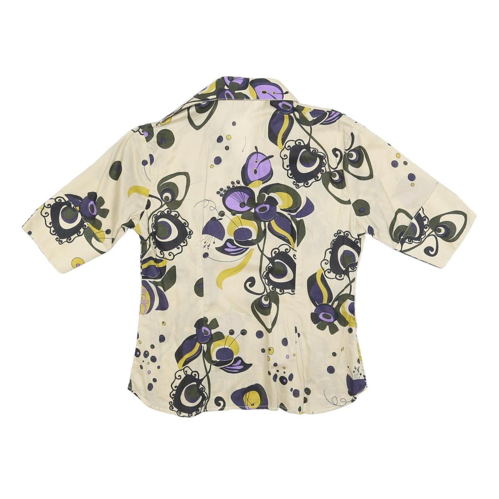 C &ML FASHION Womens Beige & Purple Pattern Shirt M Button Sleeve Cotton Blend